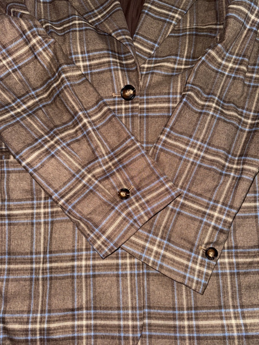 Lovers + Friends Plaid Brown/blue Oversized Blazer Jacket - Women's size small - Picture 16 of 16